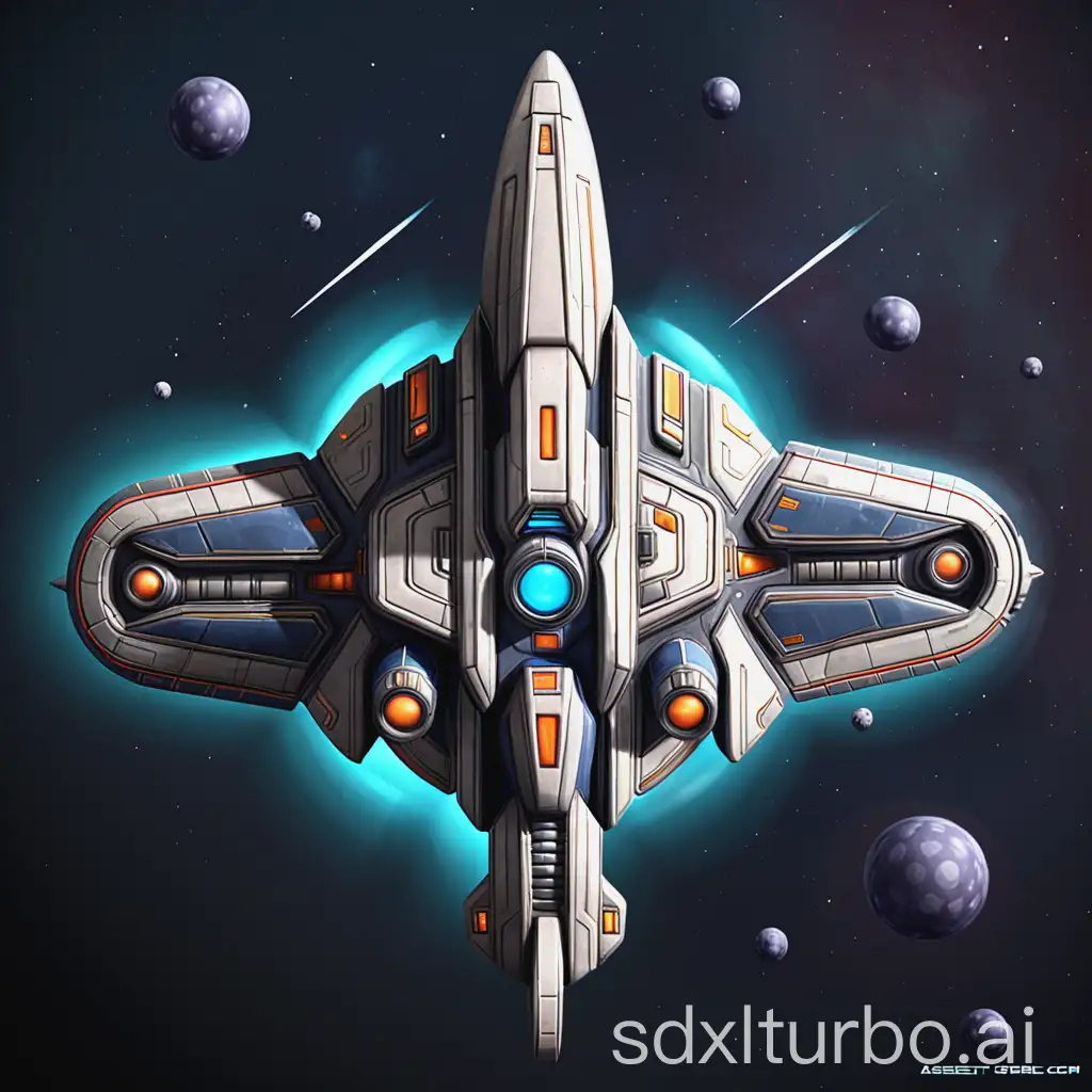 Topview-of-a-Futuristic-Spaceship-for-Game-Asset-Design