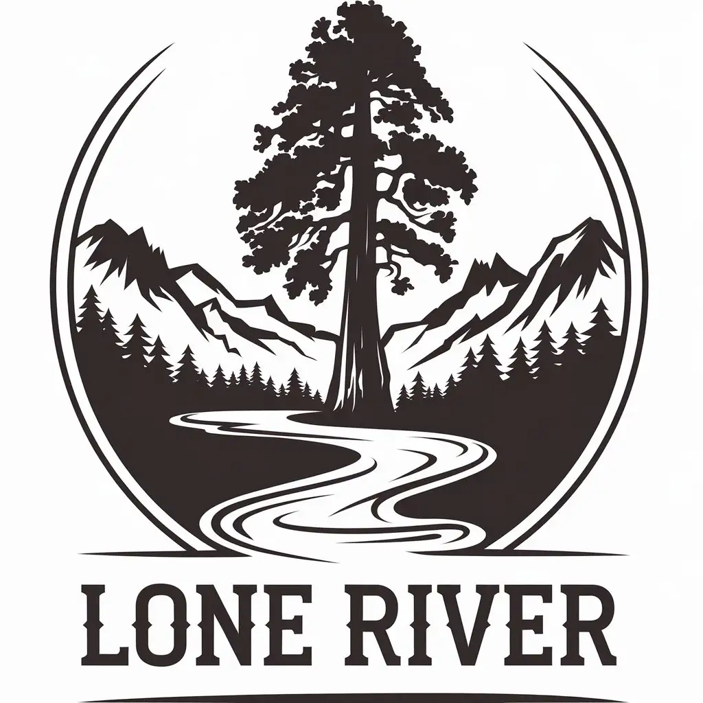 LOGO Design for LONE RIVER Sequoia Tree and River Symbol with Travel Industry Focus