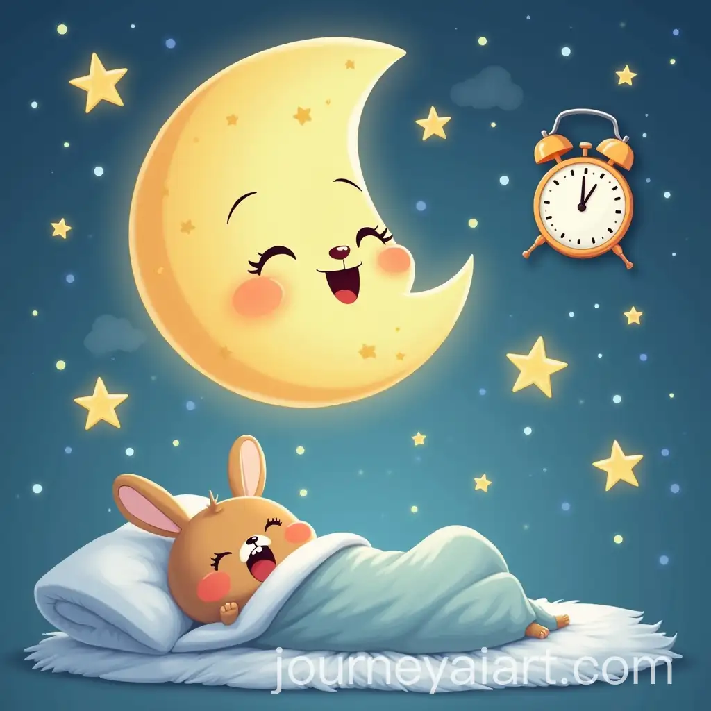Cute-Cartoon-Illustration-of-Moon-Stars-and-Bedtime-Routine-with-Yawning-Character