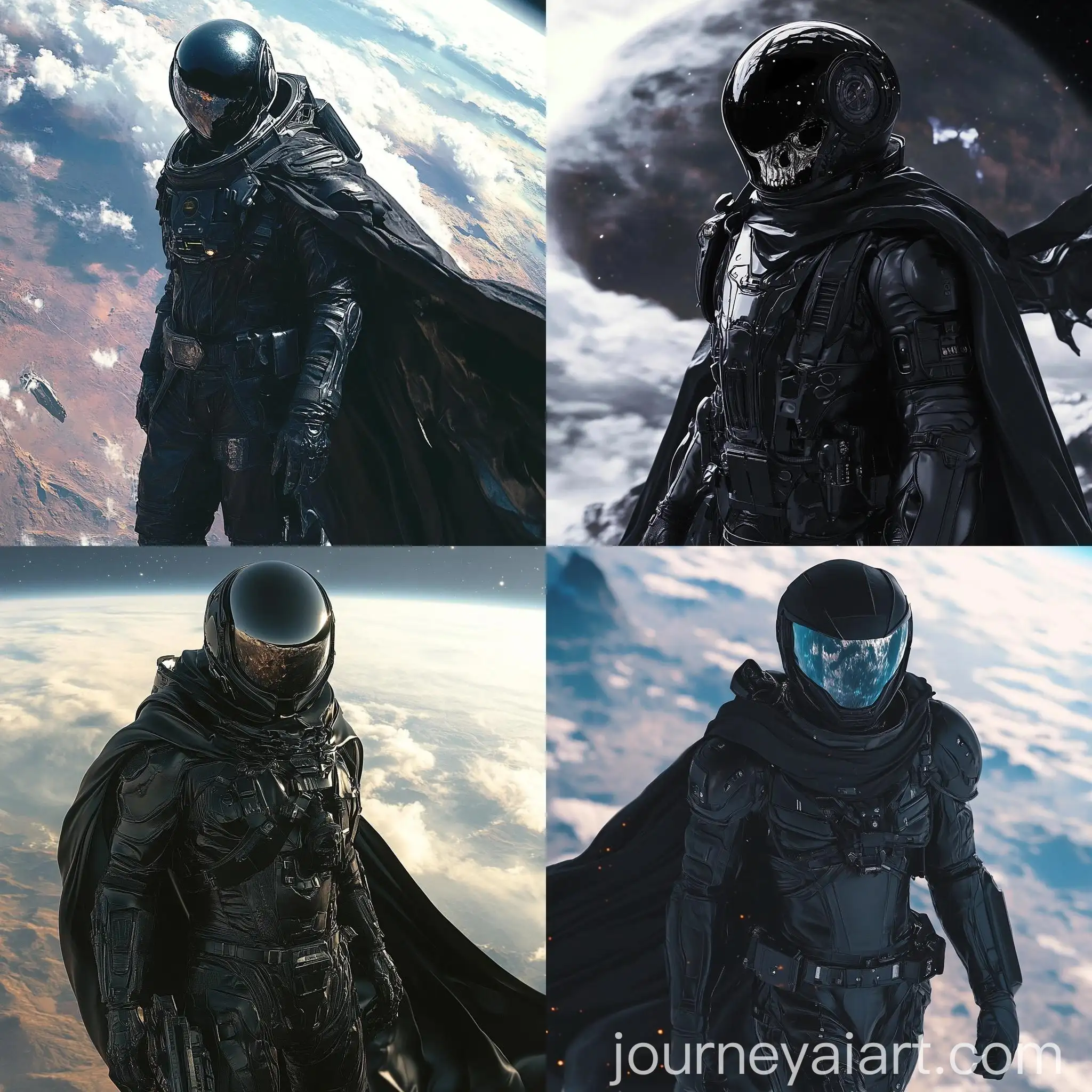 Dark-SciFi-Space-Pirate-Leader-with-SkullLike-Helmet-on-Alien-Spaceship