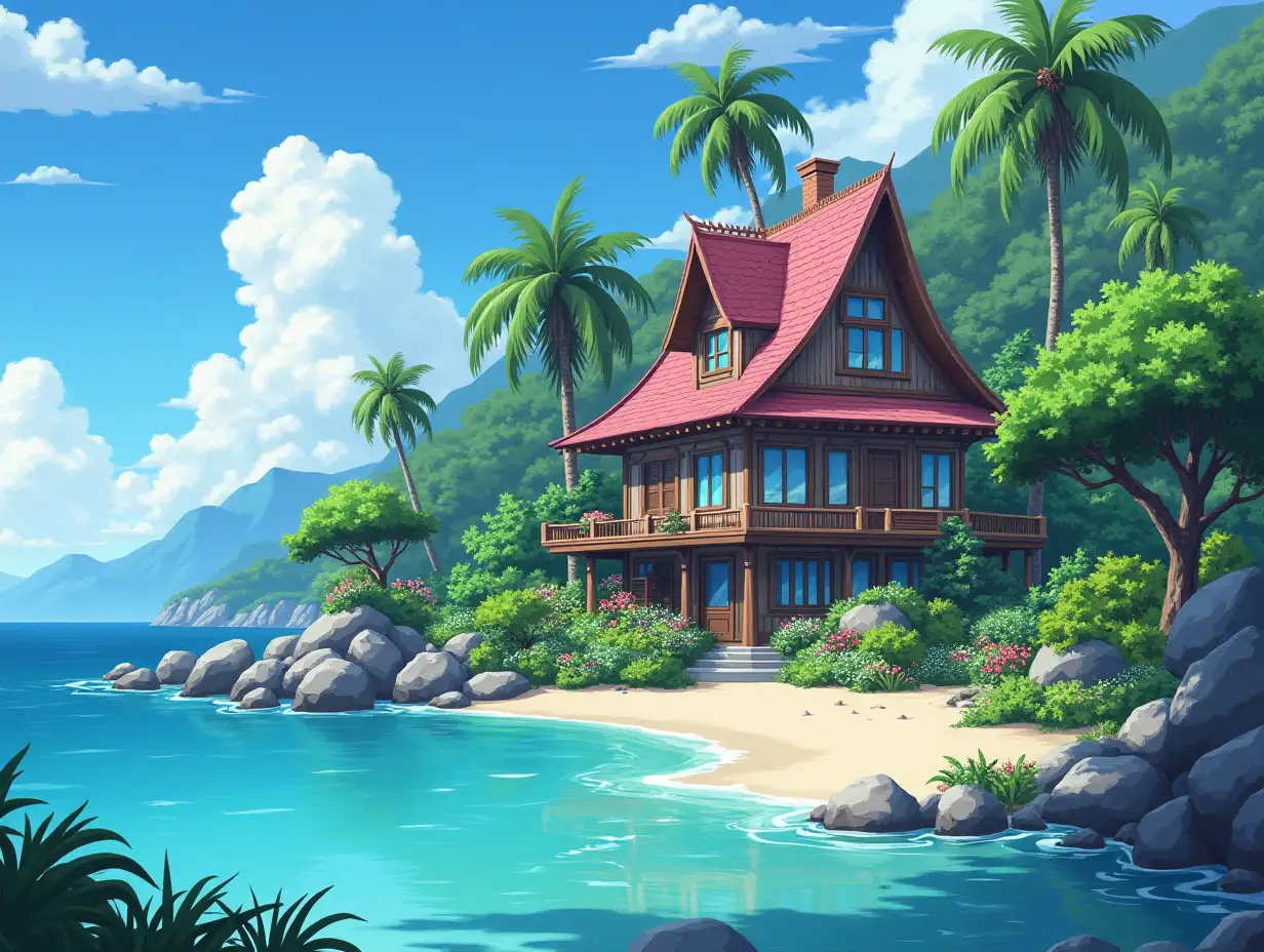 beautiful house in the paradise, anime