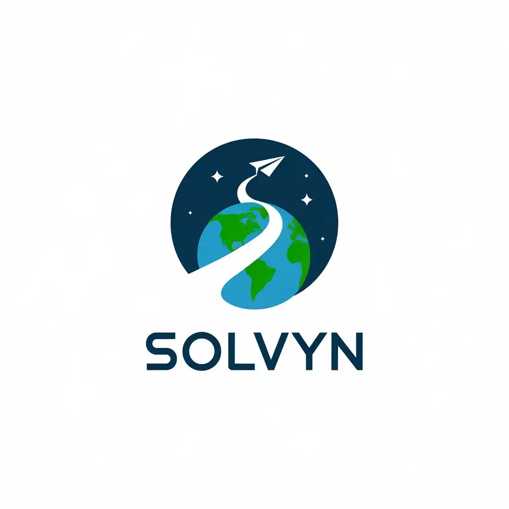 LOGO Design For Solvyn Earth Globe with Sshaped Contrail and Paper Airplane in Space