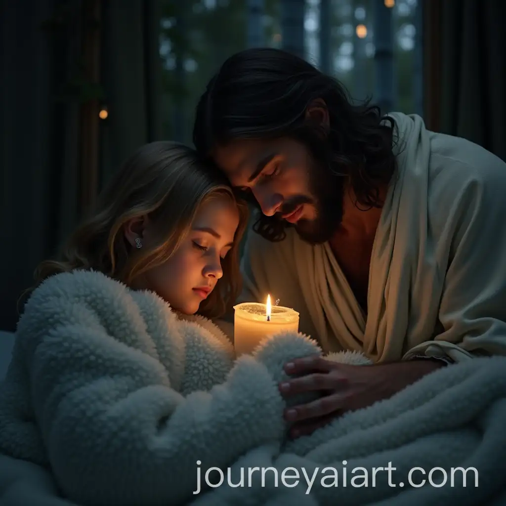 Jesus-Comforted-by-a-Girl-with-Wings-in-a-Peaceful-Room