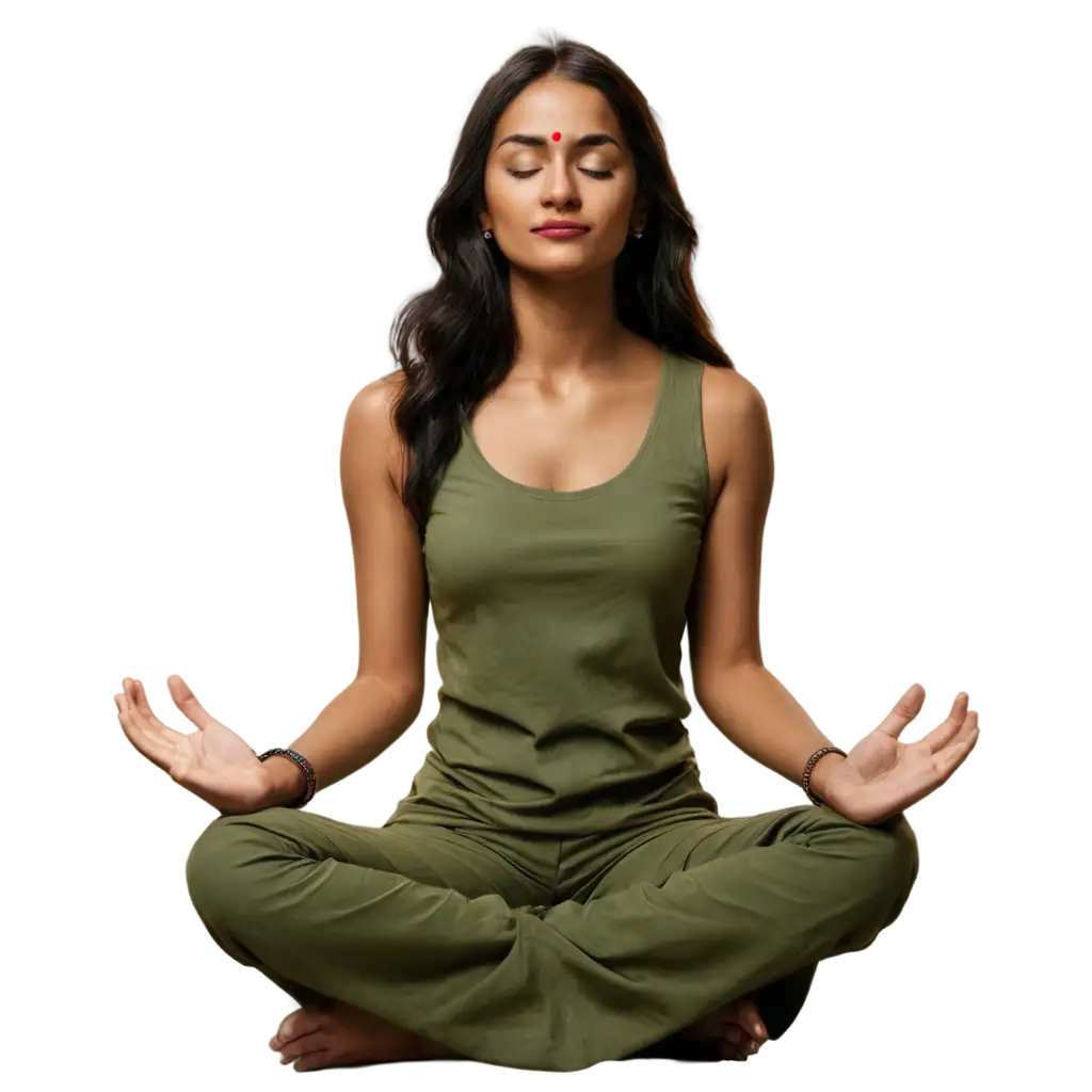 Realistic-PNG-Image-of-an-Indian-Woman-Meditating-on-a-Mountain-for-Mindfulness-and-Serenity