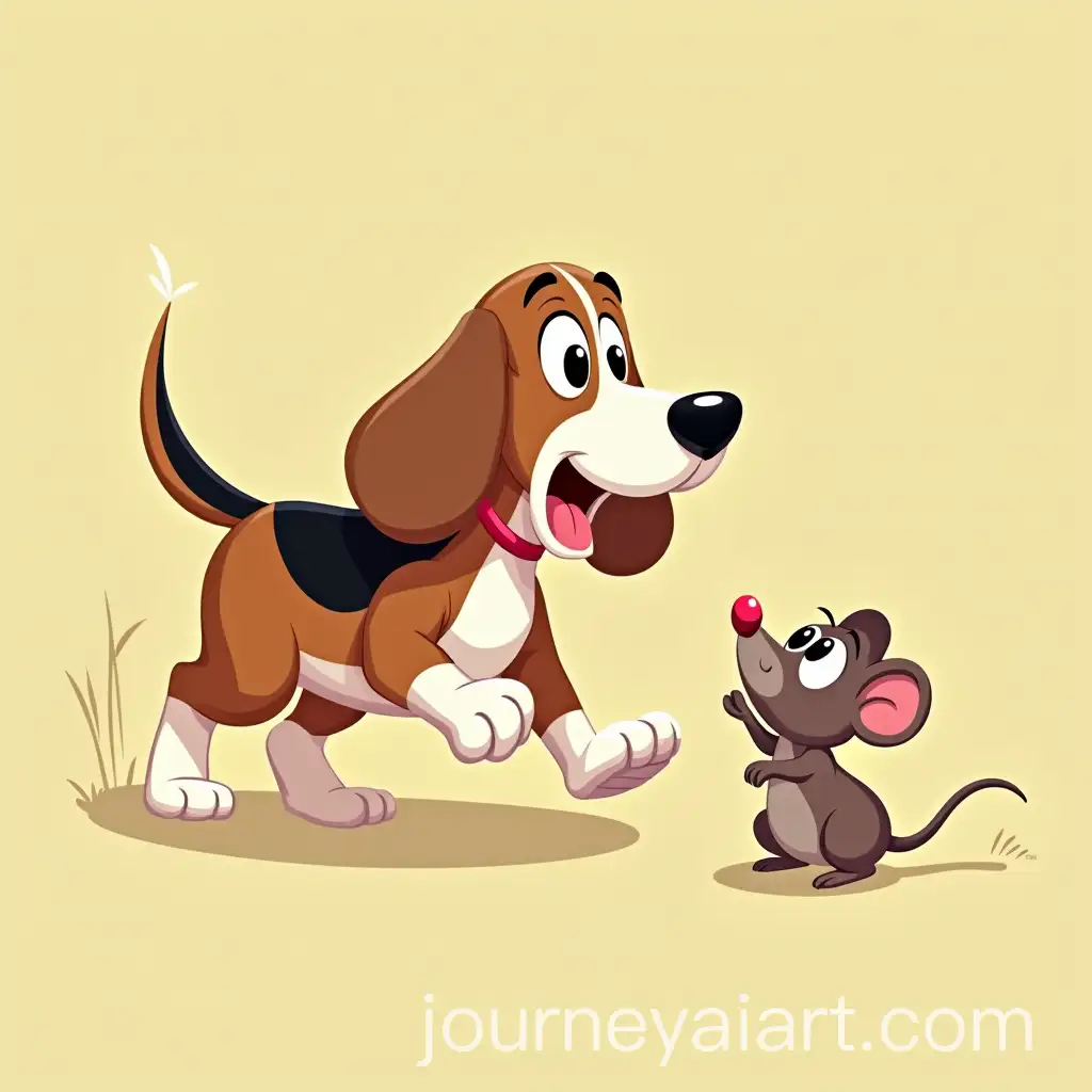 Cartoon-Basset-Hound-Chasing-Cute-Mouse-in-Fun-Adventure