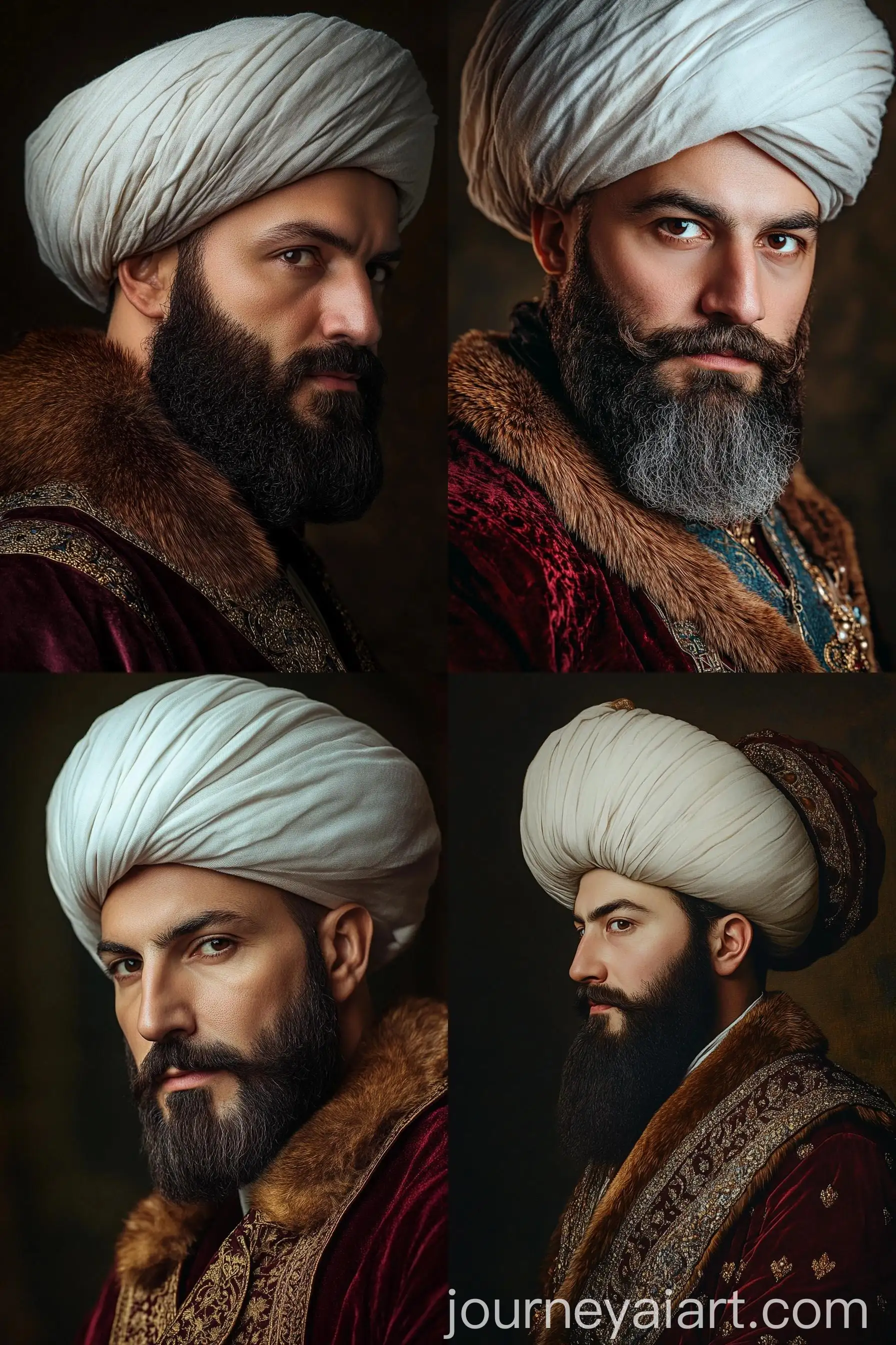 Portrait-of-Ottoman-Sultan-Orhan-in-Dark-Red-Kaftan-and-Ottoman-Turban