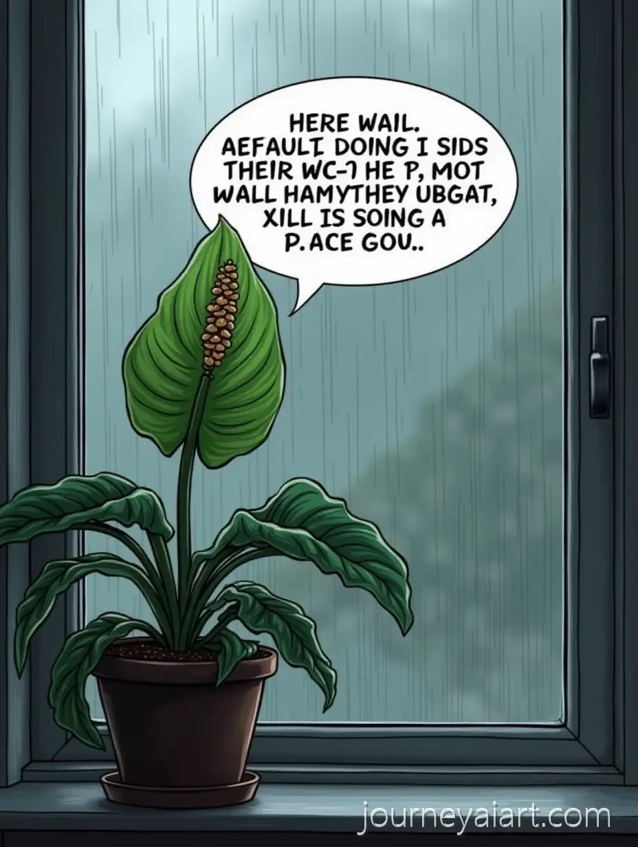 Dramatic-Peace-LilyAI-Image-Prompt-Expansion-Plant-by-a-Rainy-Window-with-Sarcastic-Expression
