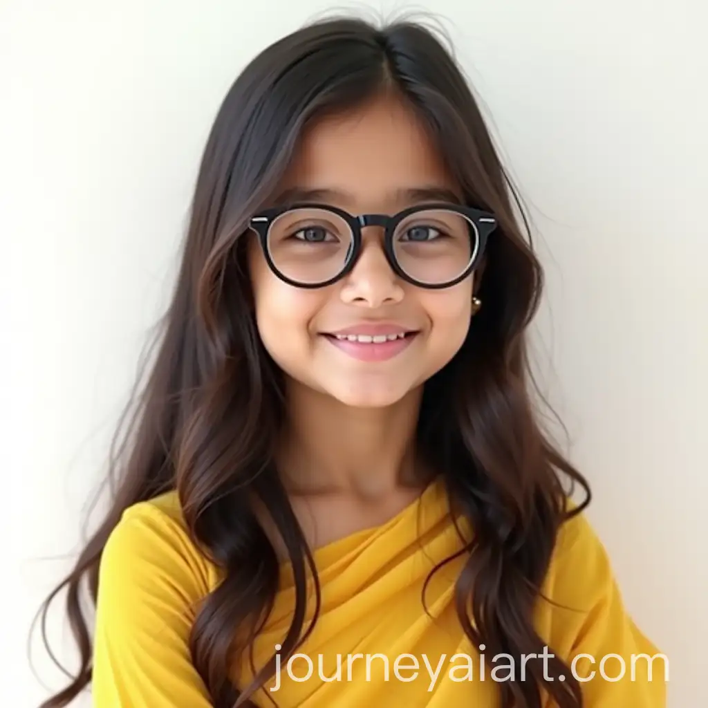 Young-Indian-Girl-in-Yellow-Saree-with-Round-Glasses-Smiling-Gently