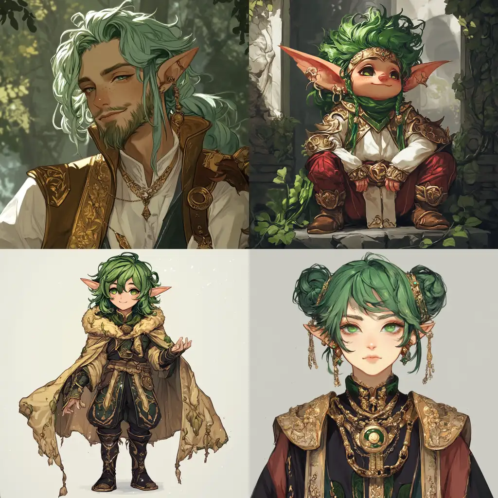 Fantasy-Gnome-in-Luxurious-Clothes-with-Green-Hair-in-DnD-and-Anime-Style
