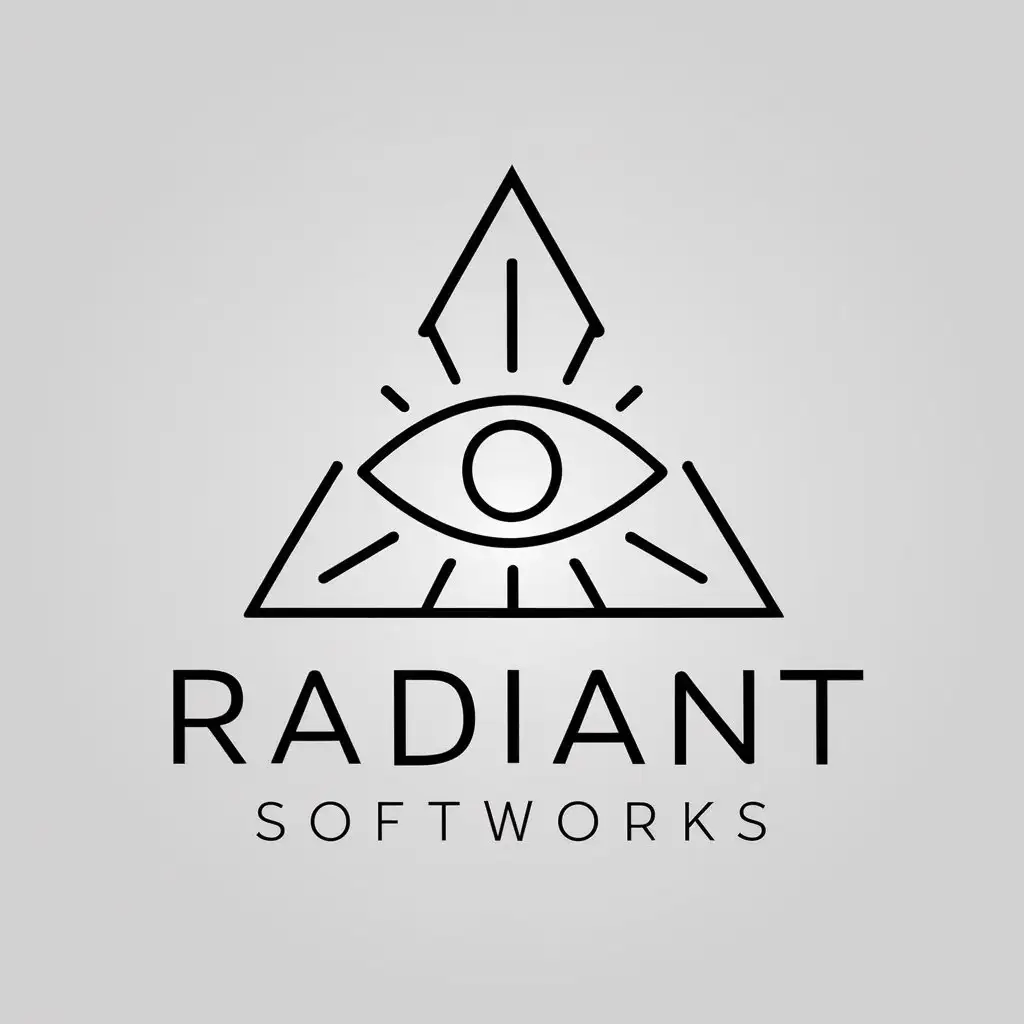 LOGO Design for Radiant Softworks Minimalistic Triangle with Eye Symbol in Monochrome