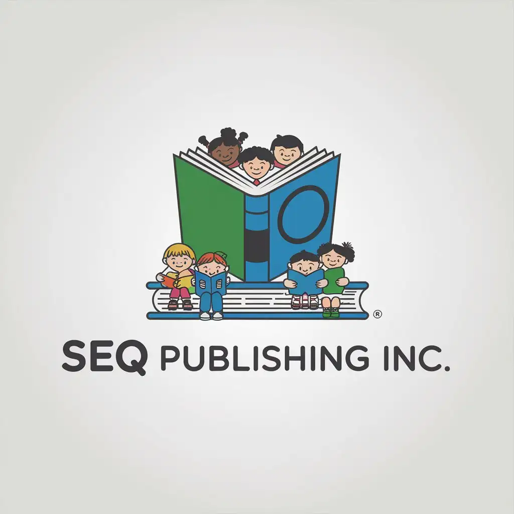 LOGO Design for SEQ Publishing Inc Childrens Book Theme with Kids Reading Clear Background Moderate Style