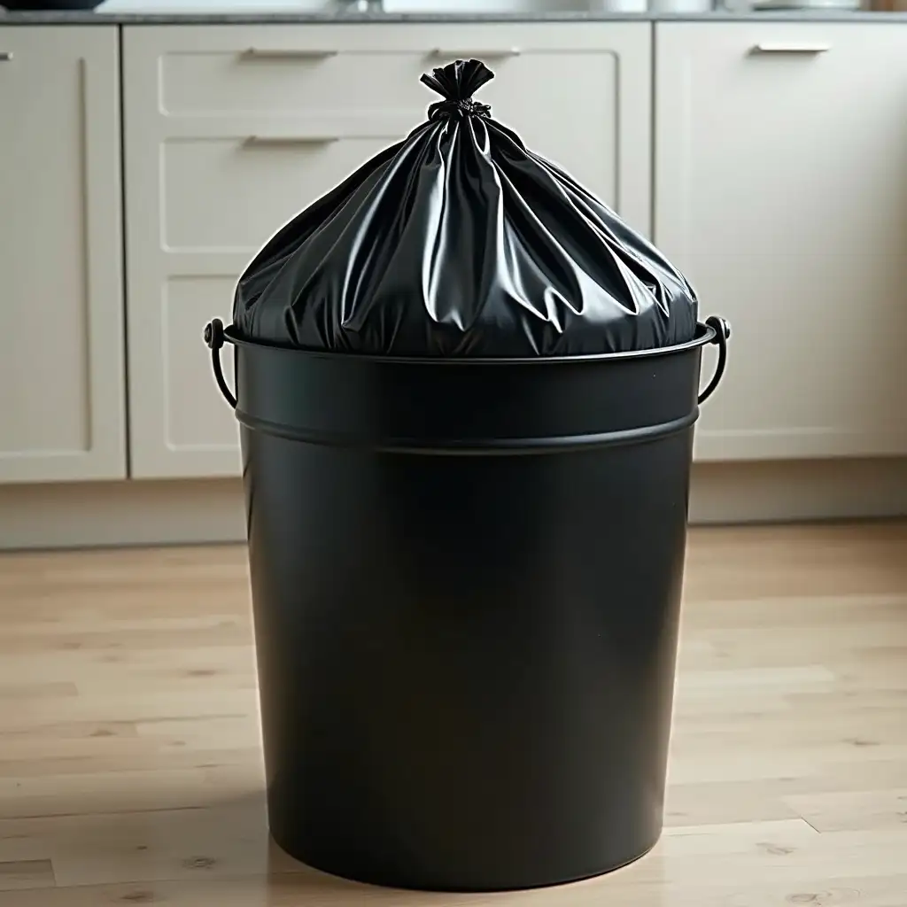 The purpose of the black garbage bag size 19x21 inside garbage bucket is to show him how you can use it to keep your house clean and beautiful