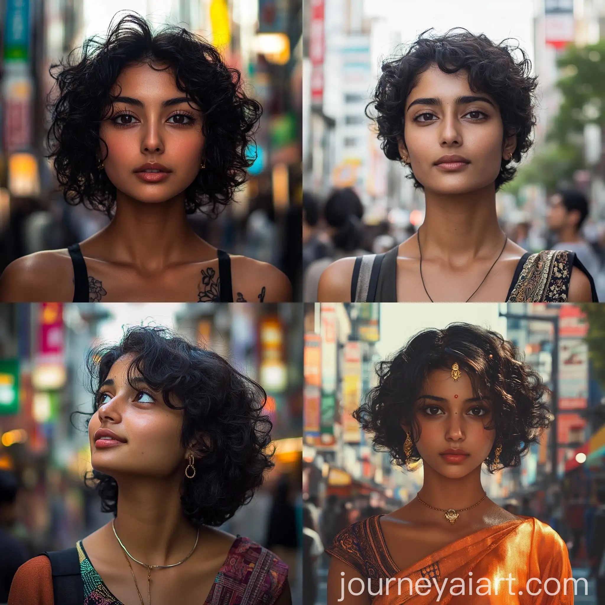 Indian-Woman-with-Short-Curly-Hair-in-Shibuya-Streets