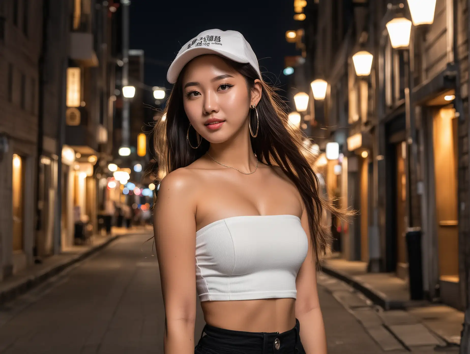 Urban-Night-Portrait-of-a-Chinese-Young-Woman-in-Casual-Attire