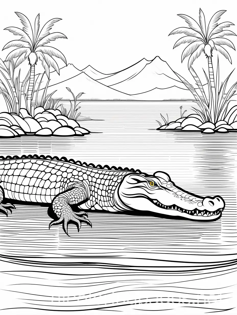 Patience-of-a-Nile-Crocodile-in-River-Coloring-Page