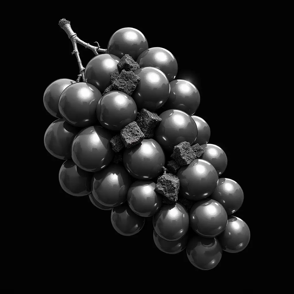 Intricate-BlackandWhite-Illustration-of-Grapes-and-Raw-Amber