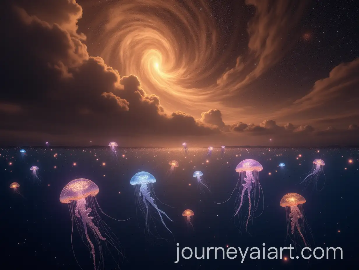 Dreamlike-Cosmic-Jellyfish-Swimming-in-Celestial-Coffee-Sea