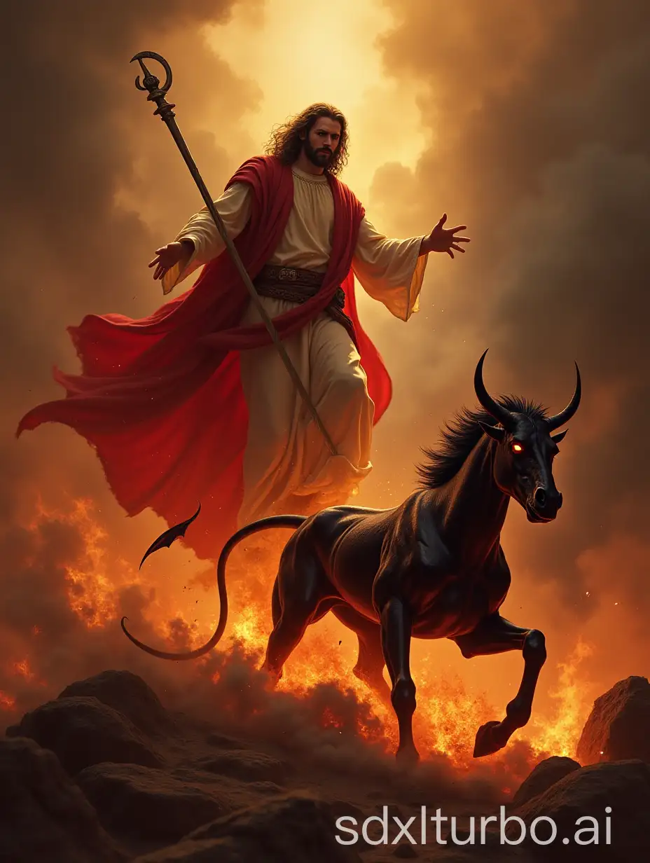 Jesus stomping over the Devil