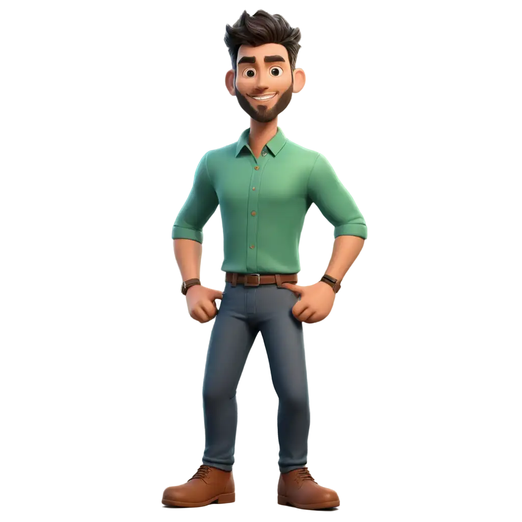 3D-Cartoon-Character-PNG-Male-in-Green-Shirt-with-New-Year-Turnaround-Pose-for-Digital-Use