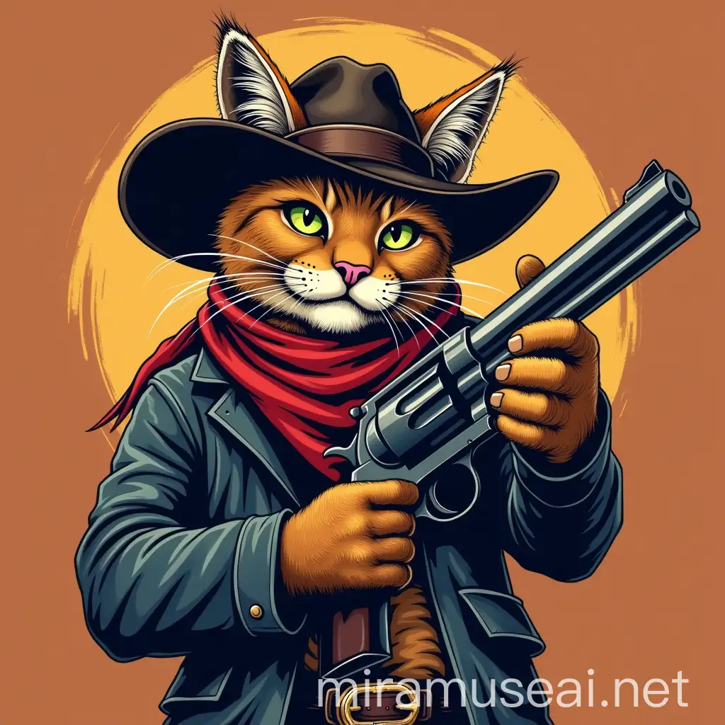 Cowboy Cat Holding Gun TShirt Design