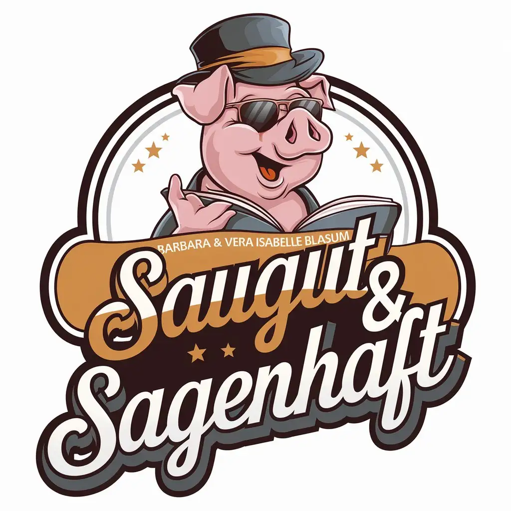 LOGO Design for Saugut Sagenhaft Cute Reading Pig with Sunglasses for Entertainment Industry