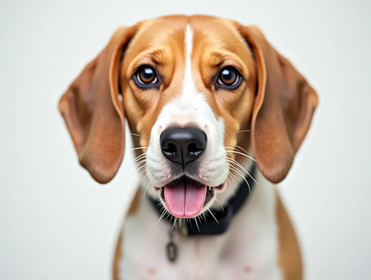 Beagle headshot look up with collar on transparent background