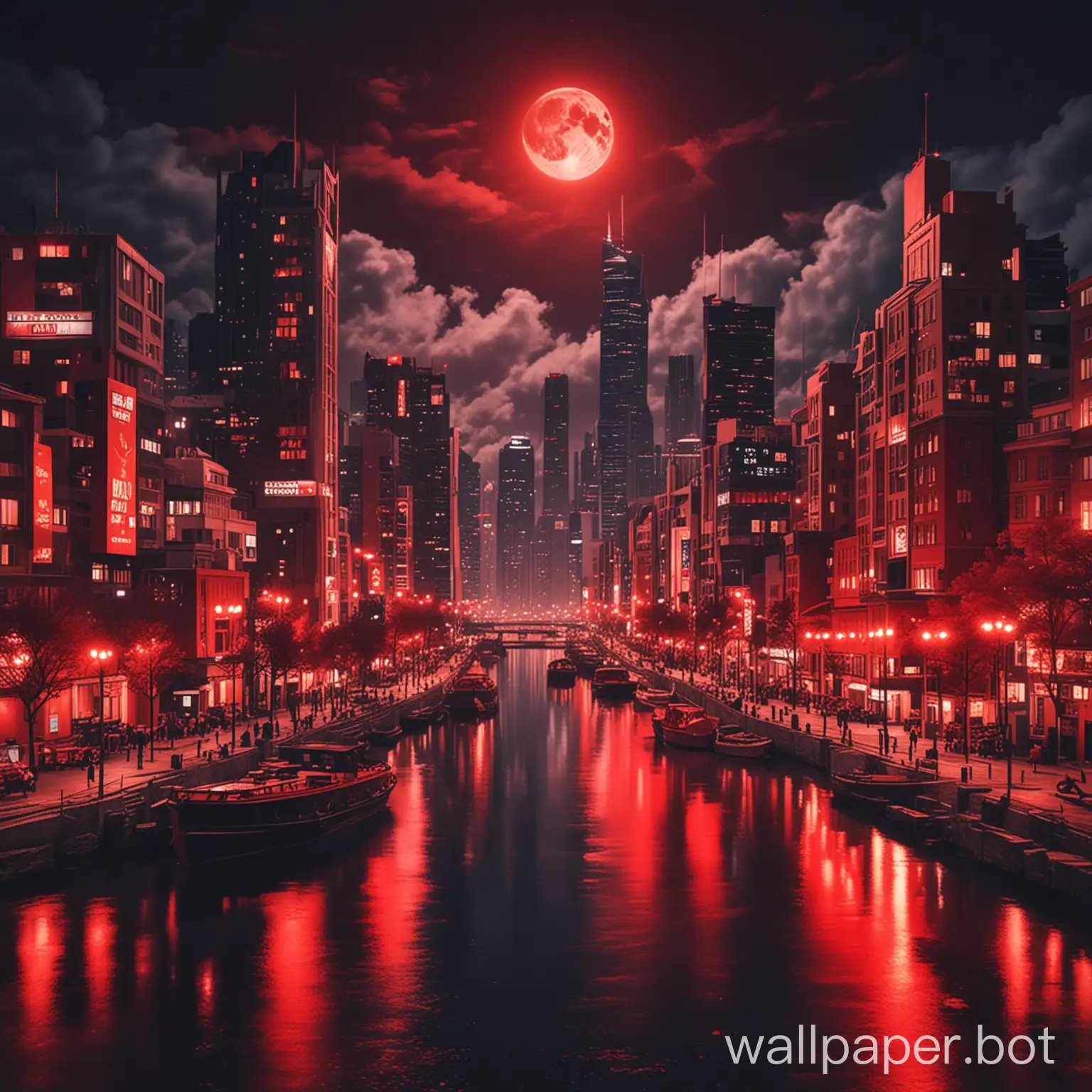 bright red themed night city