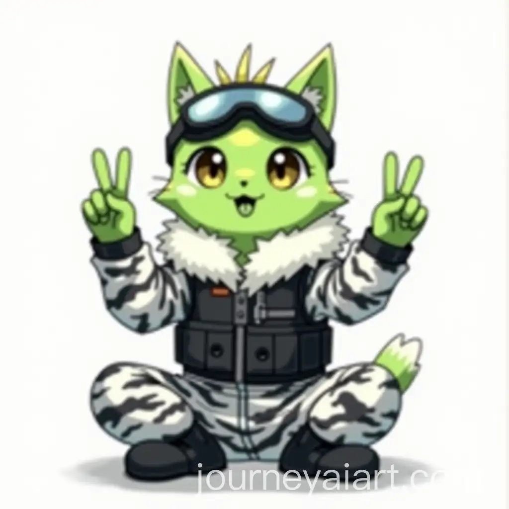 AI-Image-Prompt-ExpansionAnime-Style-Green-Alien-Cat-in-Military-Camouflage-Uniform-Giving-Peace-Sign