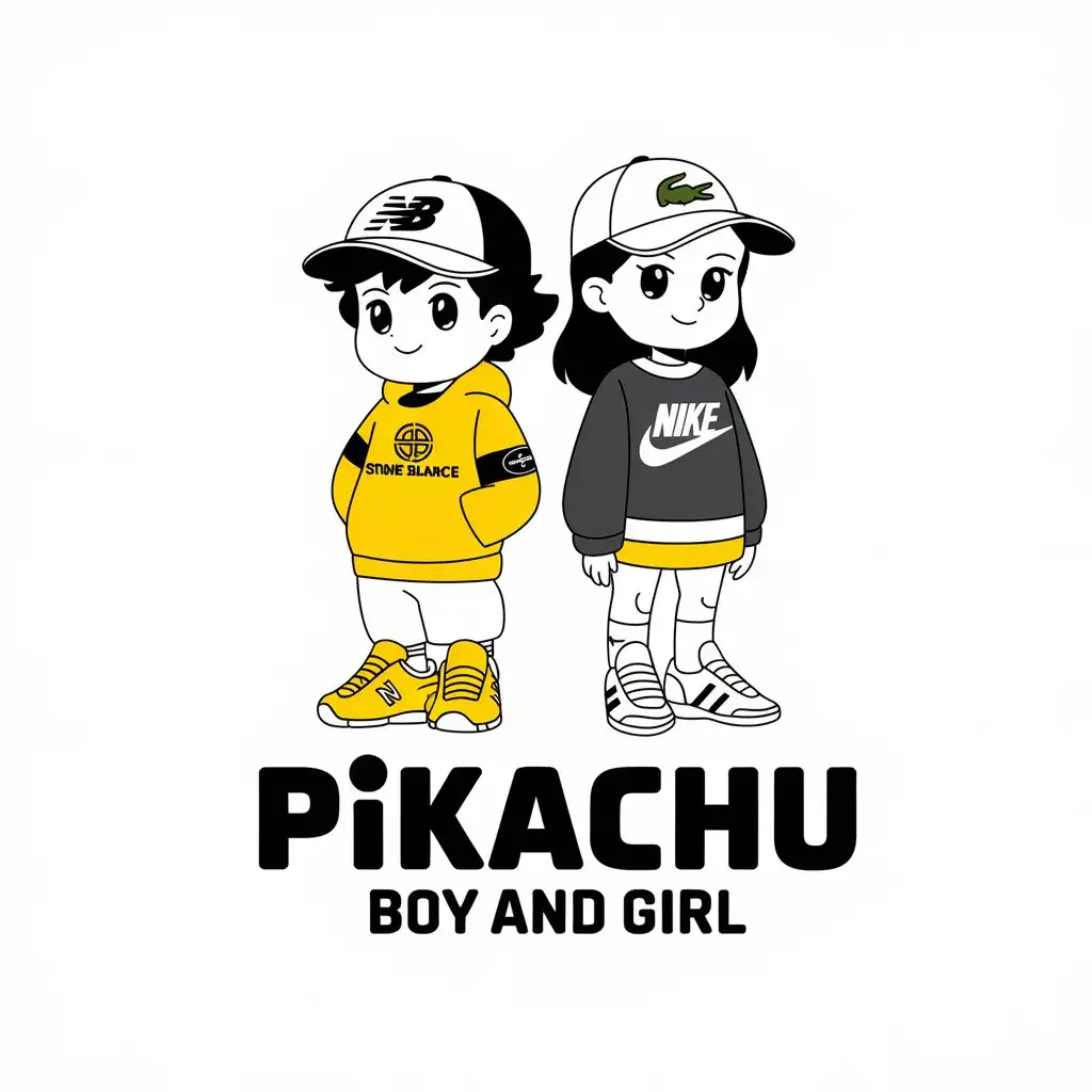 LOGO-Design-for-Pikachu-Boy-and-Girl-Vector-Logo-with-Fashionable-Sneaker-and-Sweater-Theme