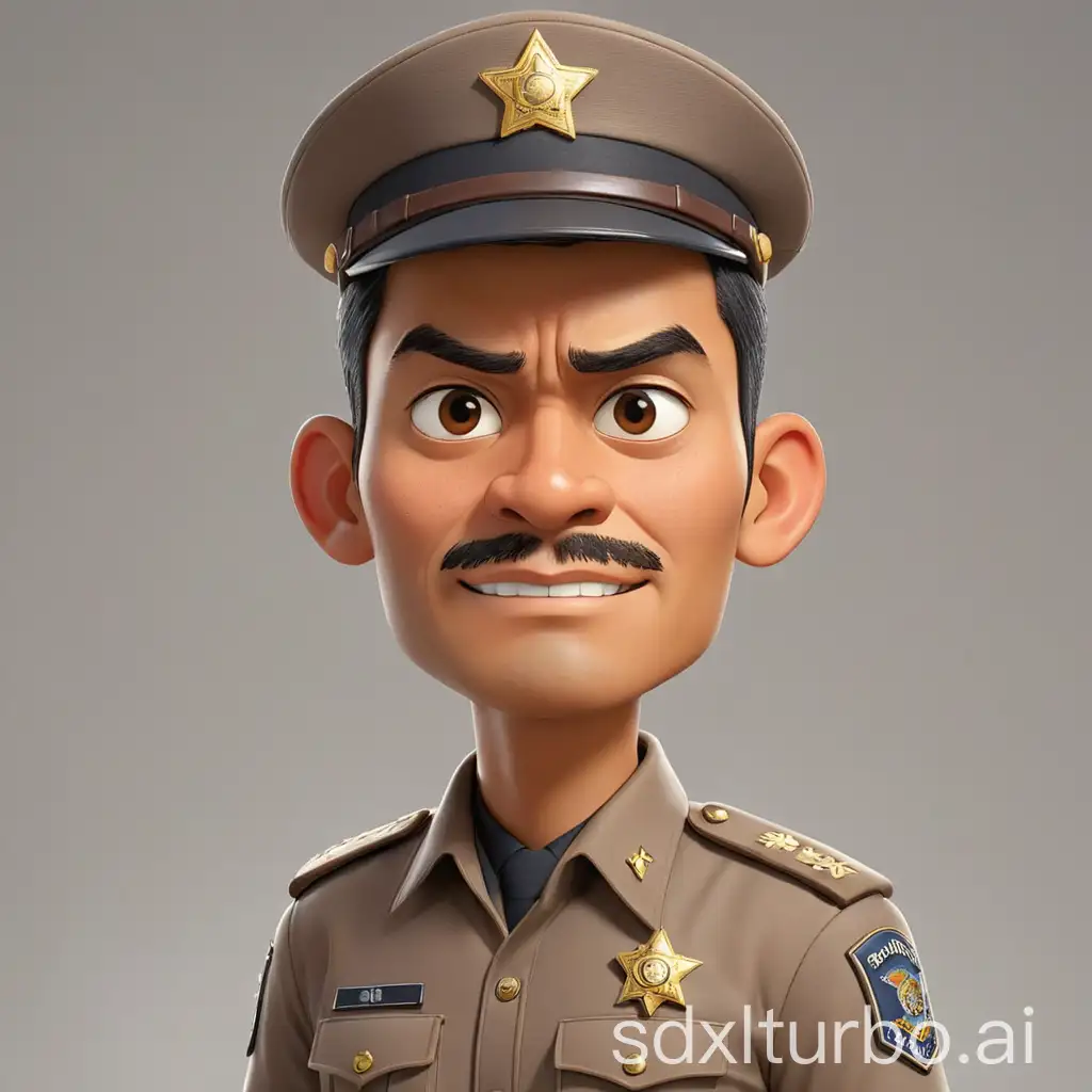 3D-Caricature-of-Confident-Indonesian-Policeman-in-Brown-Uniform