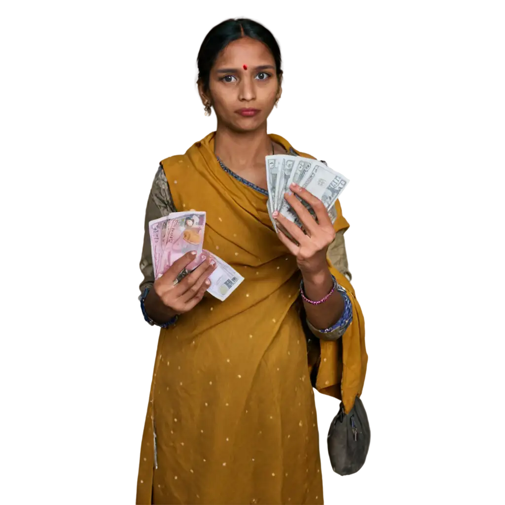 Haryanvi-Poor-Woman-Holding-Cash-in-Hand-PNG-Realistic-and-HighQuality-Image-for-Digital-Projects