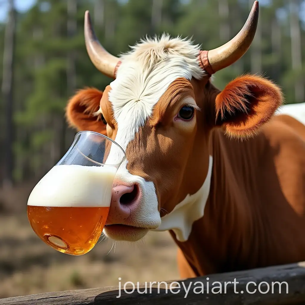 Cow-Drinking-Beer-in-Rustic-Farm-Setting
