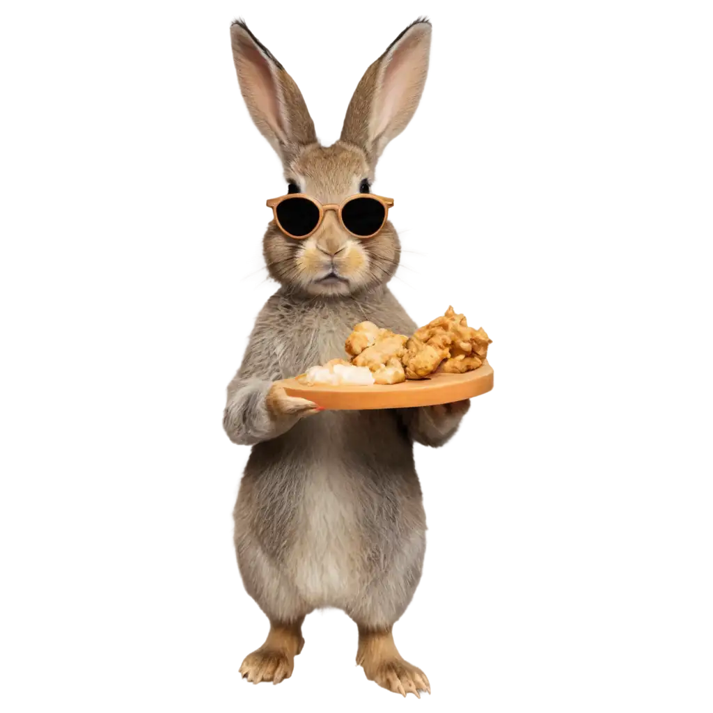 Rabbit wearing sunglasses eating chicken