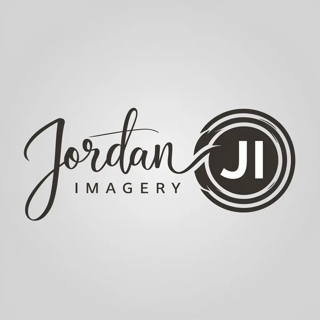 LOGO Design for Jordan Imagery JI Camera Lens Icon with Stylish Cursive Font