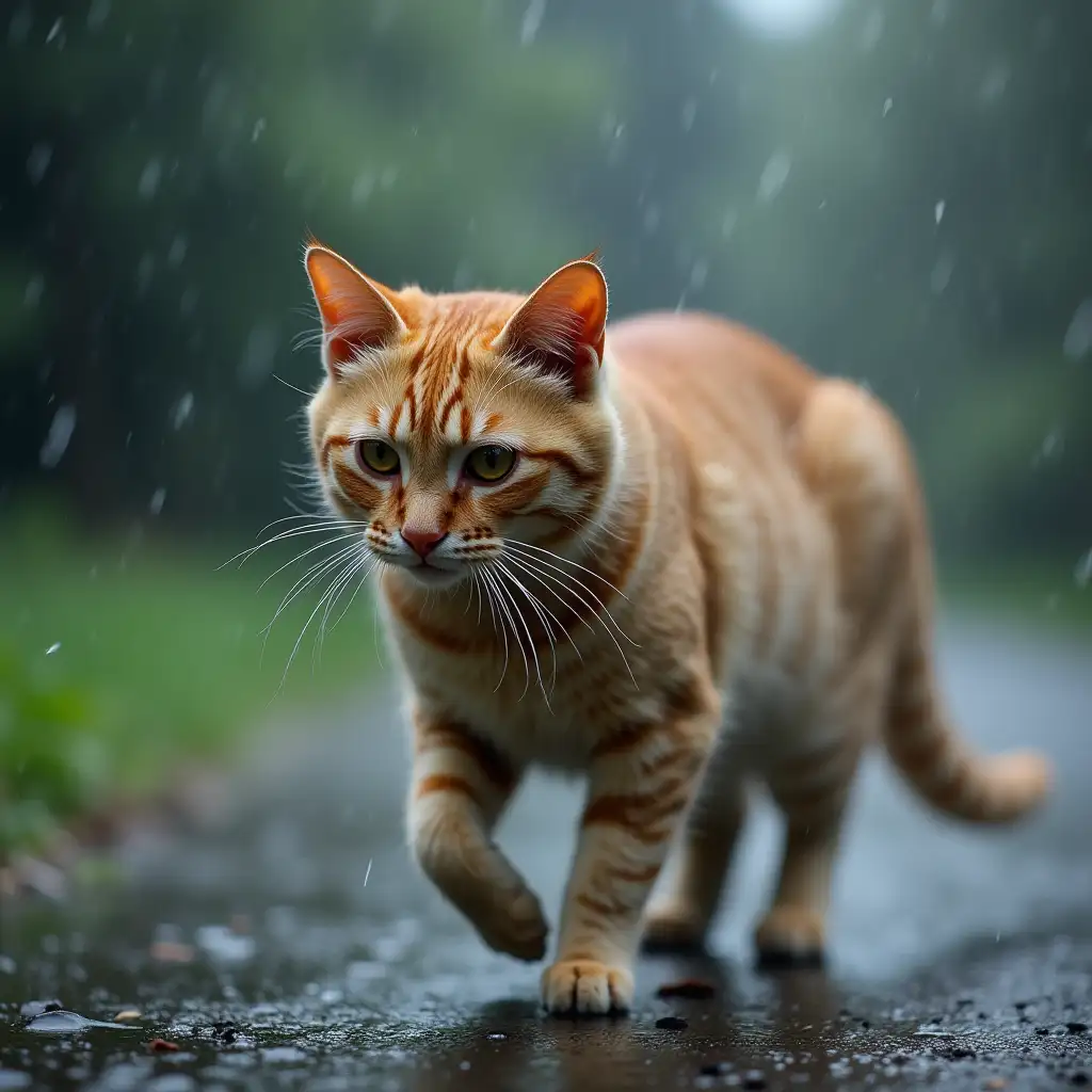  Picture of a cat working hard in the rain