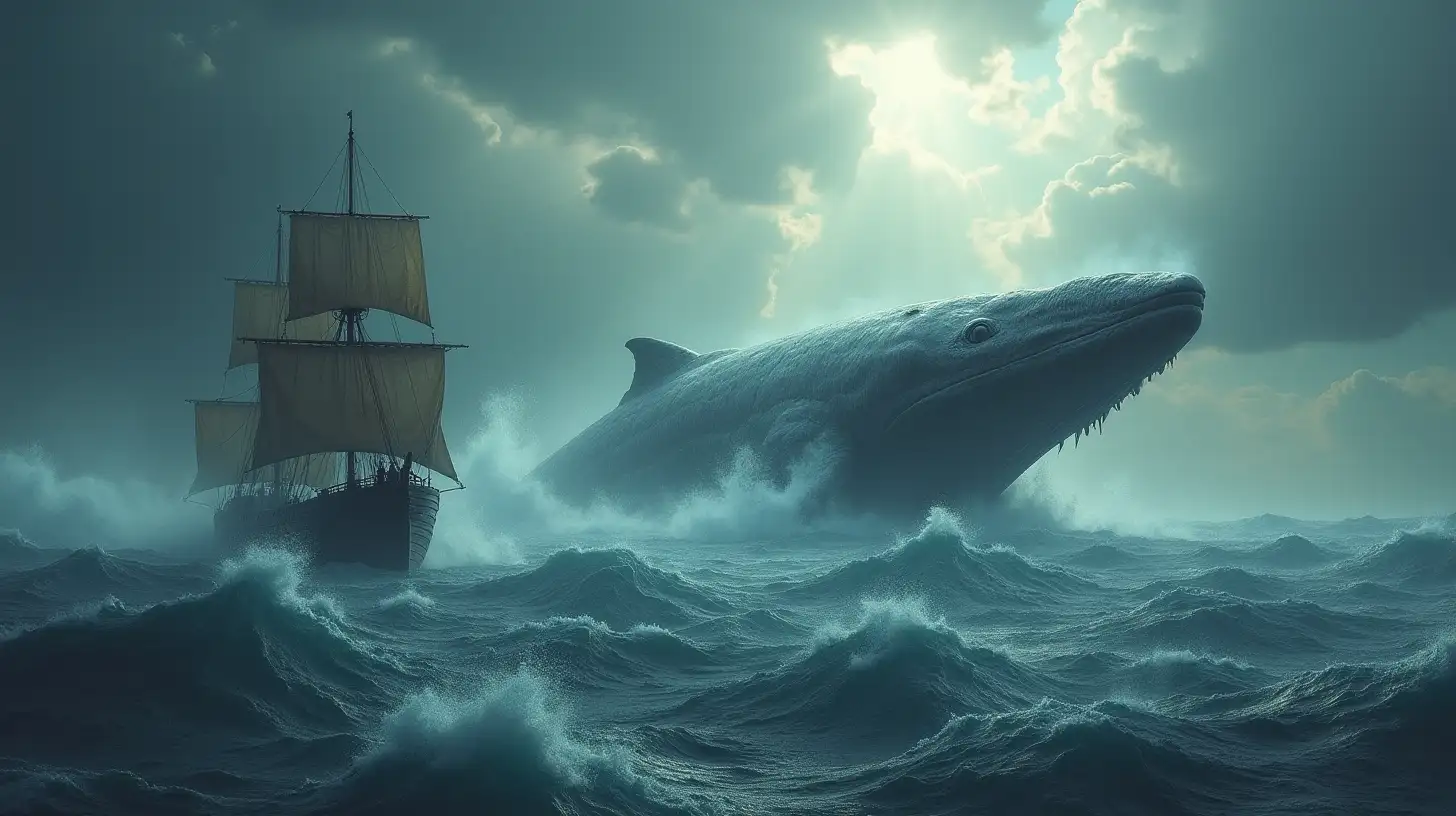 Dramatic Biblical Scene of Jonah and the Whale Amidst a Rough Sea