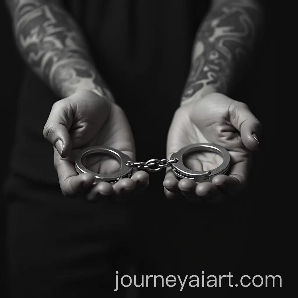 ExPrisoner-Hands-with-Grayscale-Tattoos-and-Breaking-Handcuffs