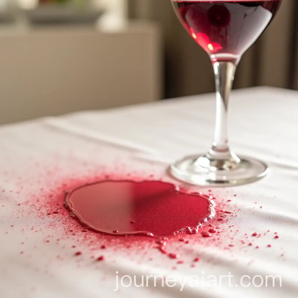 Red-Wine-Stain-on-White-Tablecloth-with-Rustic-Setting