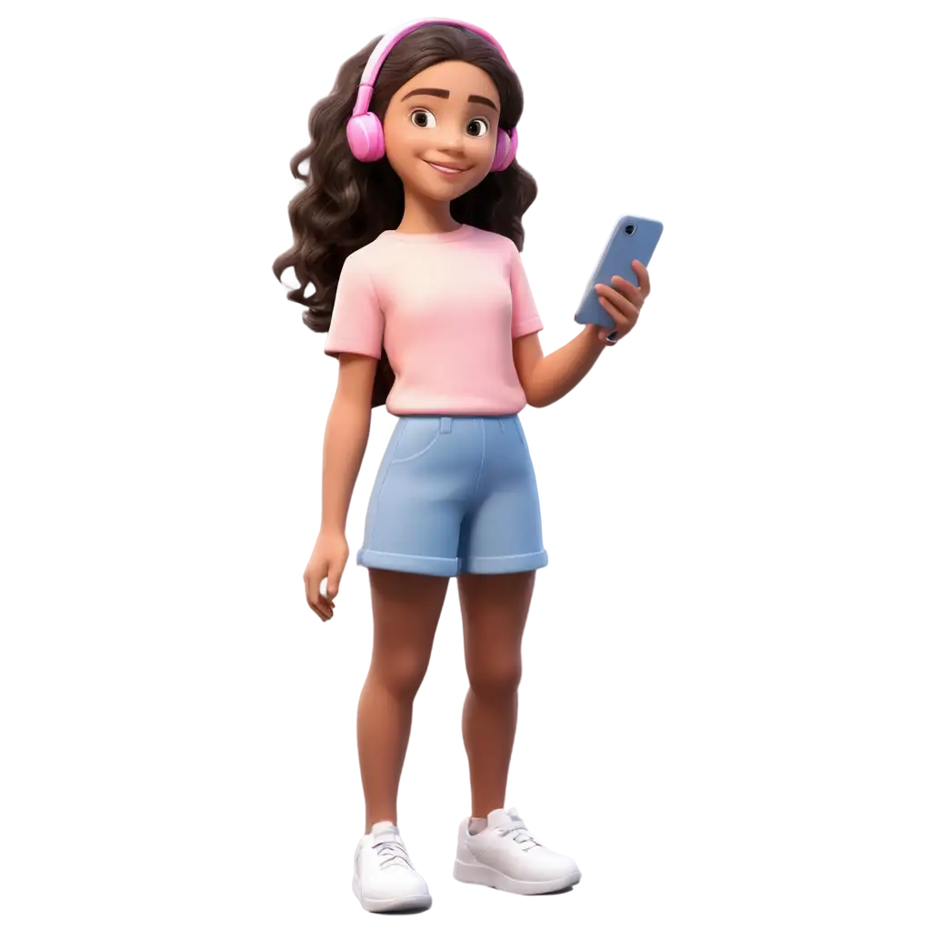 3D-Animated-Drawing-of-a-Happy-Little-Girl-Child-Holding-a-Phone-in-PNG-Format