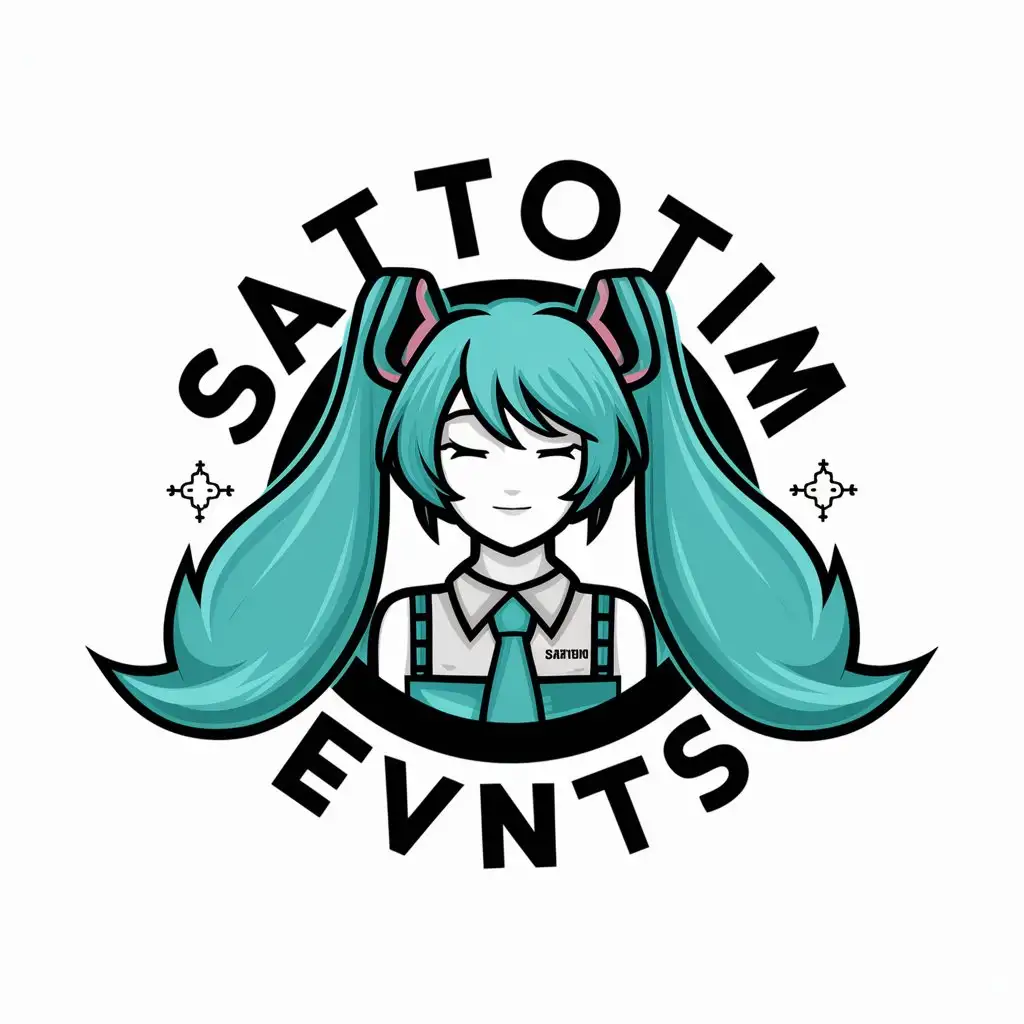 a vector logo design,with the text "Satotim", main symbol:Hatsune Miku,complex,be used in Events industry,clear background