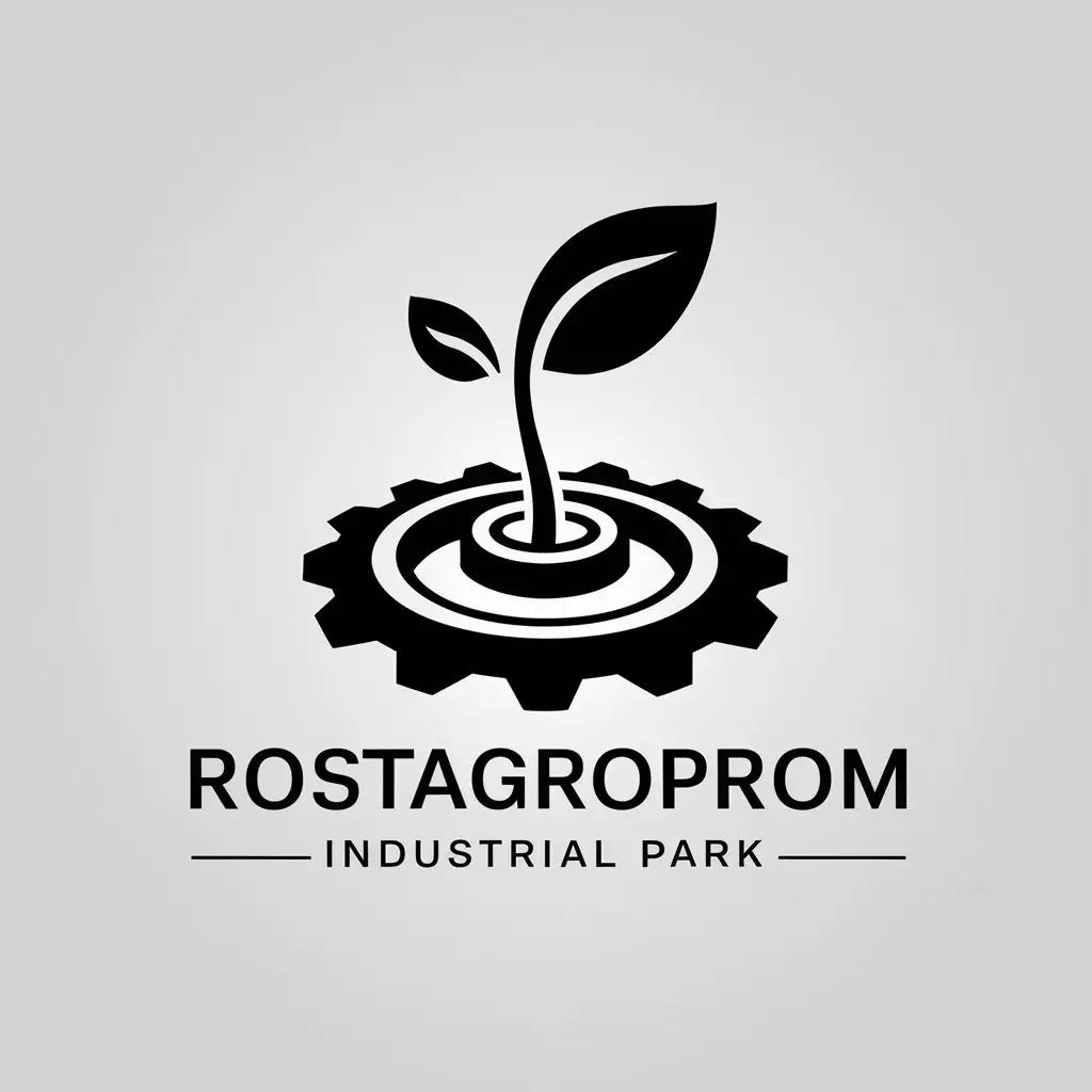 a vector logo design,with the text "ROSTAGROPROM industrial park", main symbol:the gear lies on the ground and a sprout grows from it,complex,clear background