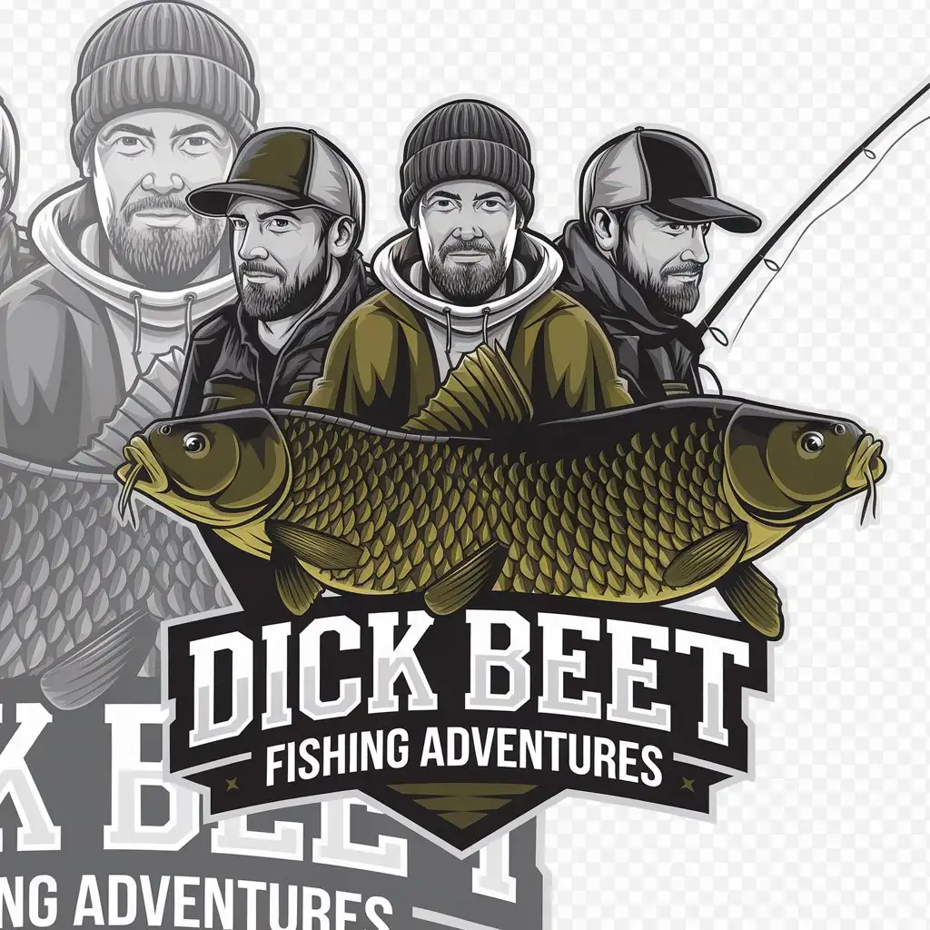 LOGO Design for Dick Beet Fishing Adventures 3 Carp Fishermen with Unique Styles and Bold Text