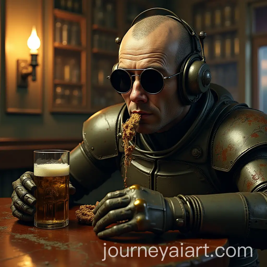 Cyberman-with-Black-Glasses-Drinking-Beer-in-Rusty-Metal-Spaceship-Pub