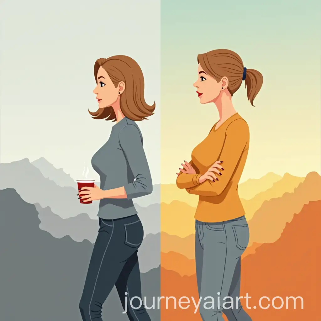 Woman-in-Dual-Landscapes-Gray-and-Colorful-Settings