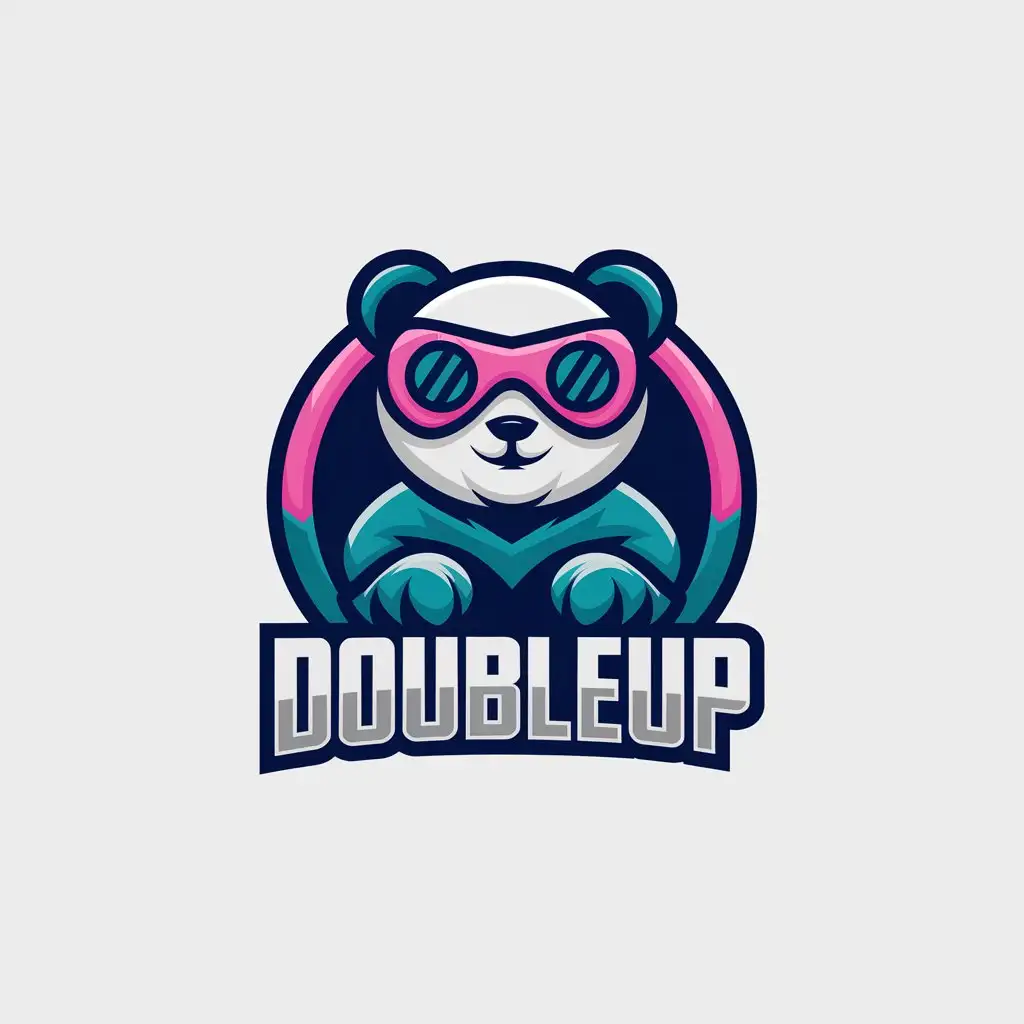 a vector logo design,with the text "DoubleUp", main symbol:A neon pink and teal gamer panda,Moderate,be used in gaming industry,clear background