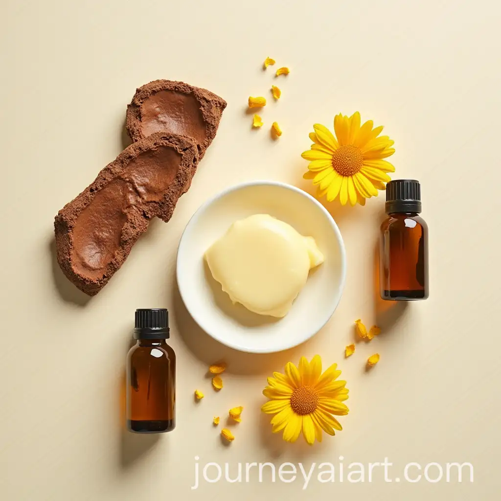 Flat-Lay-Photography-of-Pure-Ingredients-Cocoa-Butter-Essential-Oil-and-Calendula-Petals