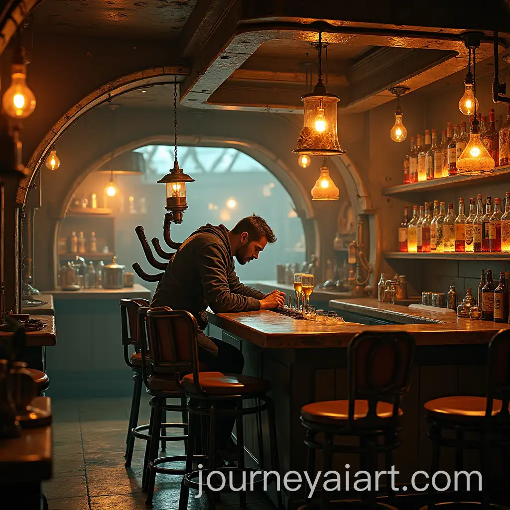 Cyberpunk-Beer-Shop-Interior-in-a-Spaceship-with-ManyArmed-Bartender