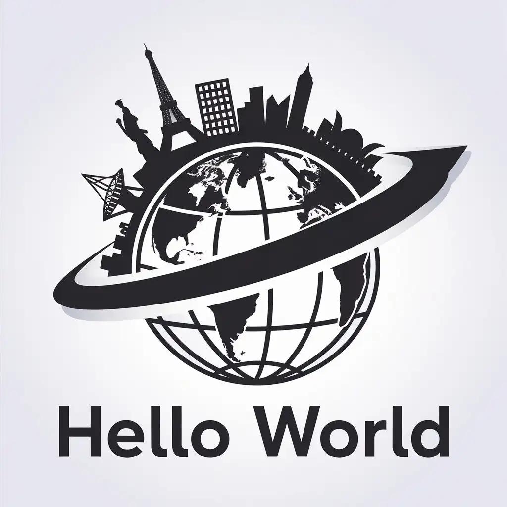 LOGO Design for Hello World City Game Theme with Region Symbol and Clear Background