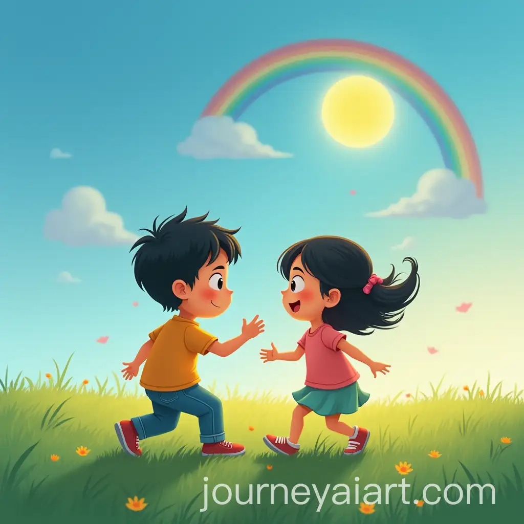 Children-Playing-on-a-Sunny-Lawn-with-a-Rainbow