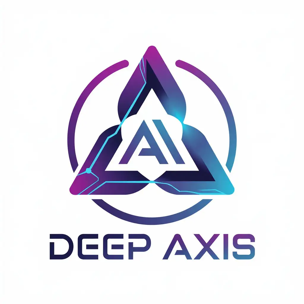 LOGO Design for Deep Axis Triangle in Purple Blue and Silver with Tech AI Theme